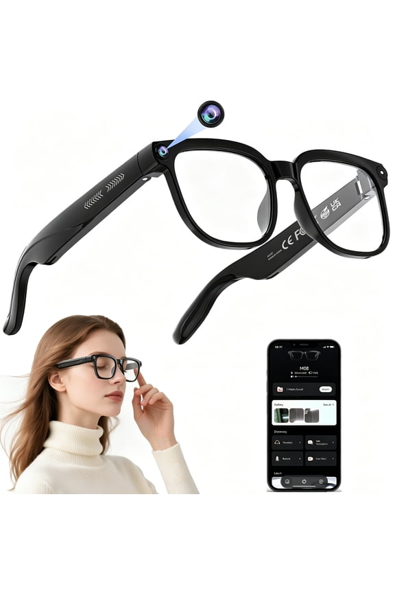 2026 AI Smart Glasses with 8MP 4K Camera, Video Recording Glasses with Photo, Real-Time Translation in 139 Languages, ChatGPT Voice Assistant, Open-Ear Bluetooth Headphones, Travel, Meetings & Vlog