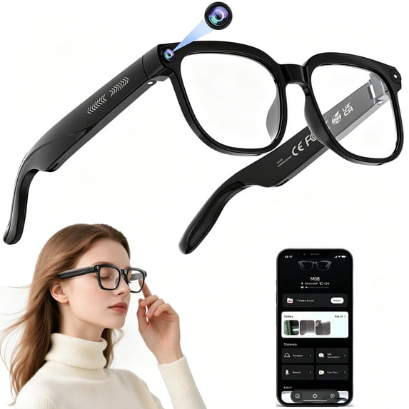2026 AI Smart Glasses with 8MP 4K Camera, Video Recording Glasses with Photo, Real-Time Translation in 139 Languages, ChatGPT Voice Assistant, Open-Ear Bluetooth Headphones, Travel, Meetings & Vlog