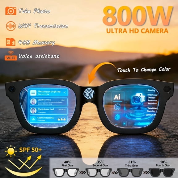2026 AI Smart Glasses, Bluetooth 5.3 & Wi-Fi, Anti-Shake Photo Video Vlogging, One-Touch Transparent Lens, Blue Light Blocking, AI Voice Control, TR Tough Frame Translation Eyewear