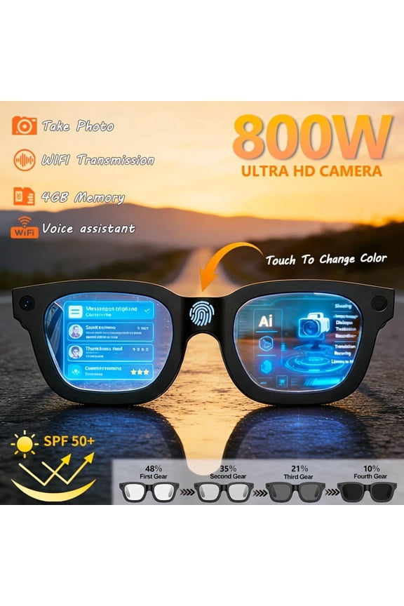 2026 AI Smart Glasses, Bluetooth 5.3 & Wi-Fi, Anti-Shake Photo Video Vlogging, One-Touch Transparent Lens, Blue Light Blocking, AI Voice Control, TR Tough Frame Translation Eyewear