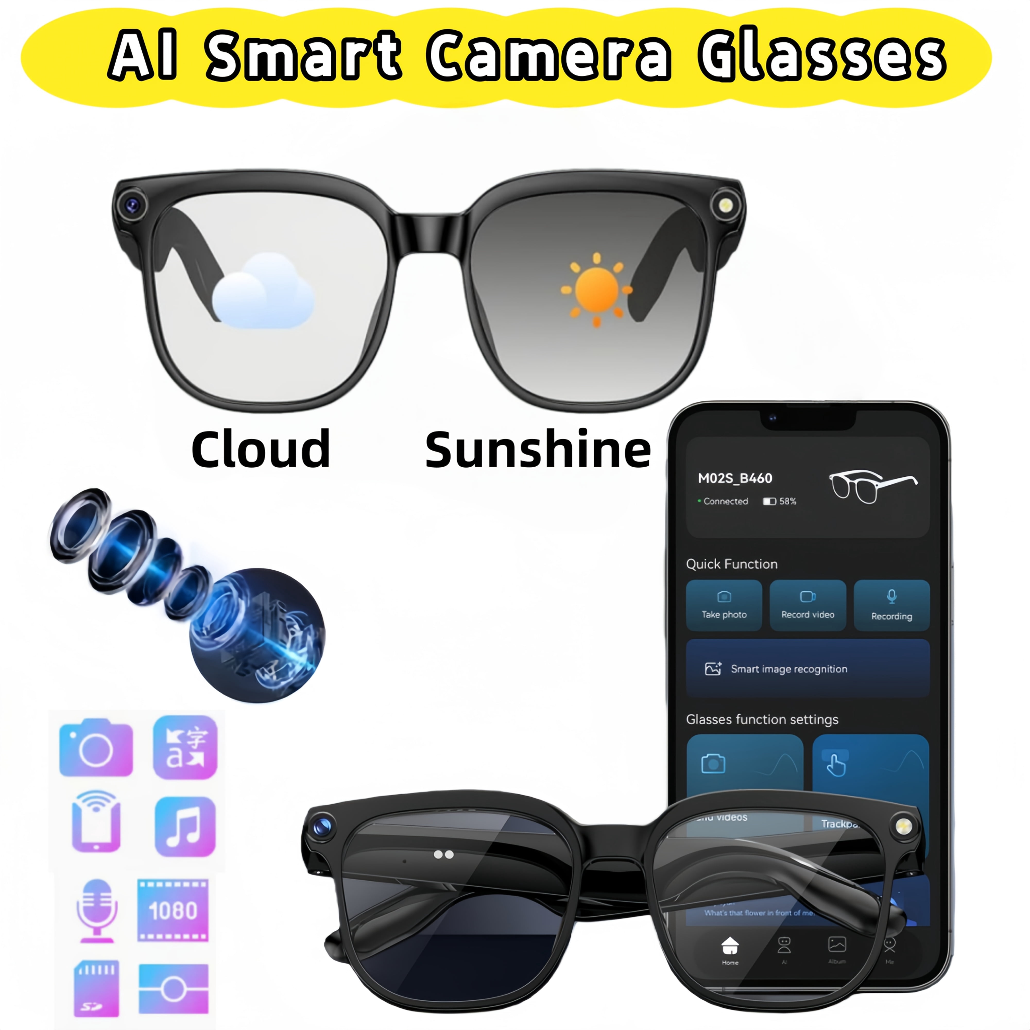 2026 AI Smart Glasses with 4K 8MP HD Camera, Real-Time Translation ...