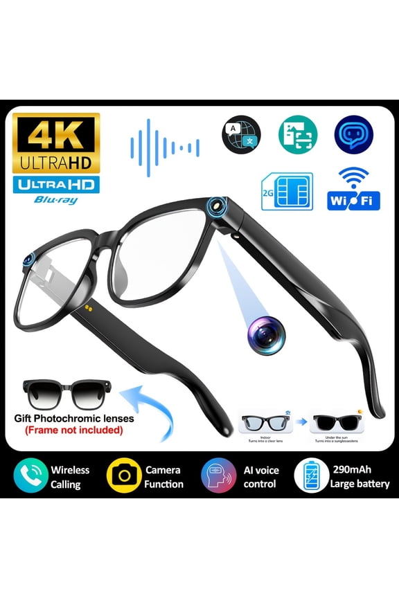 2026 AI Smart Voice Glasses: AI Assistant, 4K Video, Real-Time Translation, Wireless Calls, Polarized Sunglasses, Long Battery Life for Sports
