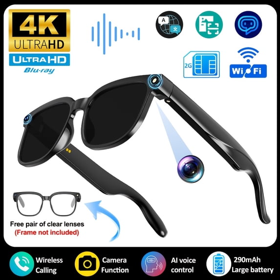2026 AI Smart Voice Glasses: AI Assistant, 4K Video, Real-Time Translation, Wireless Calls, Polarized Sunglasses, Long Battery Life for Sports