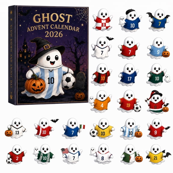 2026 Acrylic Advent Calendar Soccer Theme - 24Pcs Multi-Design Ghost Ornaments, Festive Home Layout Surprise Gift for Football Fans