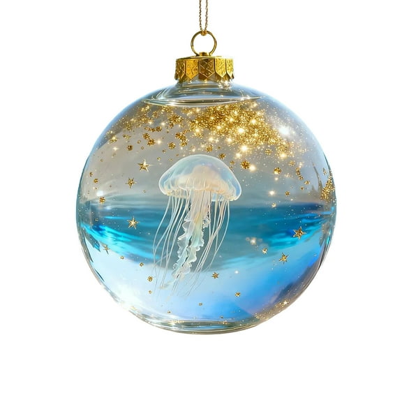 2026 Acrylic Marine Life Glass Decoraton Sets, 2.75" Handcrafted Animal Ornament, Sparkling Crystal Ball for Christmas Tree, Nature Glass Decorations for Holiday Décors & Seasonal