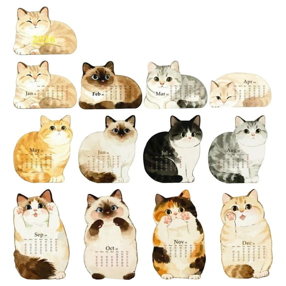 2026 Adorable 3D Pet Illustration Calendar, Cute Cartoon Kitten Design Desktop Ornament and Planner, Decorative and Functional Tabletop Calendar for Home and Office Use,as shown