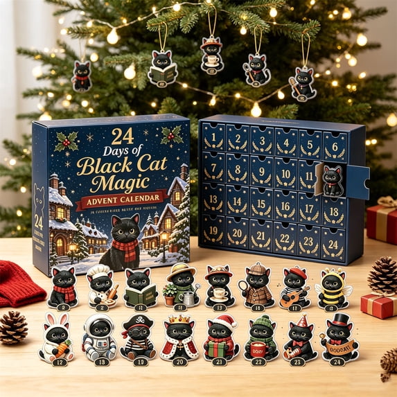 2026 Advent Calendar with 24 Pcs 2D Acrylic Cat Ornaments, 24 Days ...