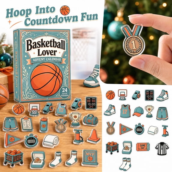2026 Advent Calendar for Adults, 24 Days Countdown Calendar, 2D Flat Acrylic Blue Basketball Sports Series 24pc Countdown Pendant Set with Daily Collectible Ornaments, Gifts For Family & Friends