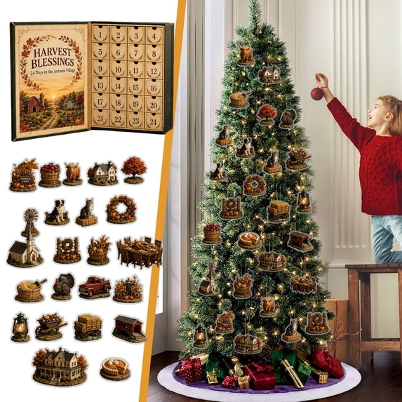 2026 Advent Calendar for Adults, 24 Days Countdown Calendar, 2D Flat Acrylic Harvest Blessing Pendant Set with Daily Collectible Ornaments, Gifts For Family & Friends