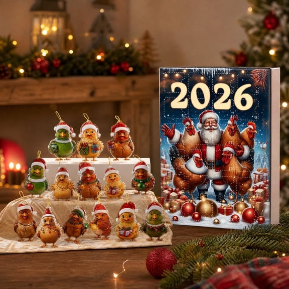 2026 Advent Calendar Christmas Chicken Ornaments 24 Days Countdown Xmas Tree Hanging Decorations Holiday Surprise Gift For Kids Adults Families