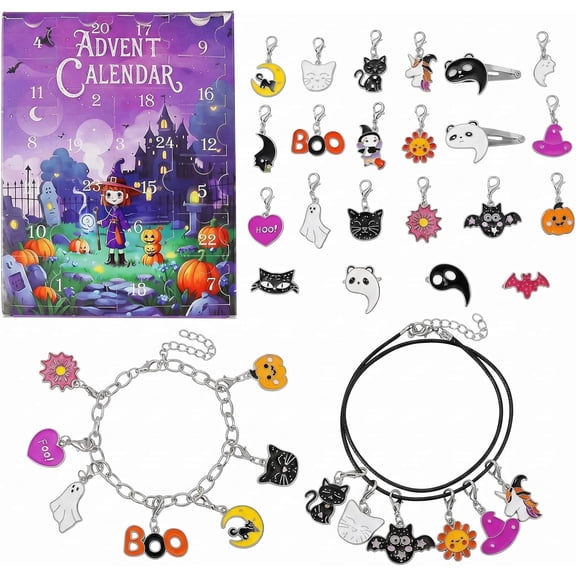 2026 Advent Calendar, Halloween 24 Day Countdown Calendar, Spooky Castle Design Blind Box, DIY Creative Charm Bracelet & ghost Rings, Halloween Countdown Advent Calendar for Girls and Boys