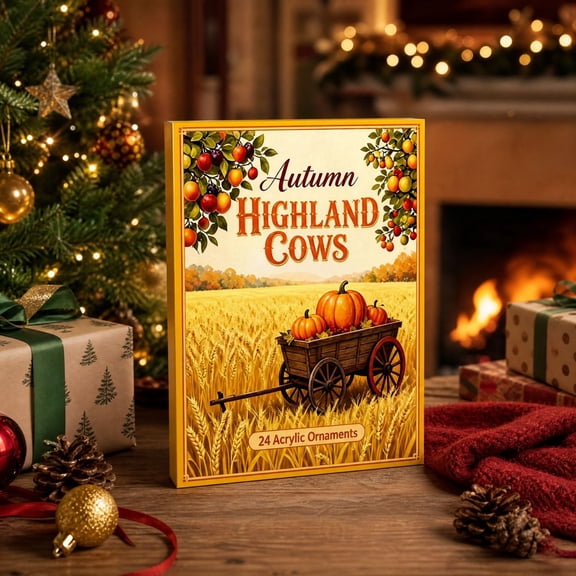 2026 Advent Calendar Highland Cow Ornament Set - 24 Pcs Rustic Farmhouse 2D Acrylic Hanging Decor for Fall Decor