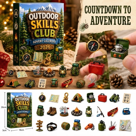 2026 Advent Calendar with Outdoor Skills Club Theme, Set of 24 2D Acrylic Pendants, Camping and Hiking Designs for Kids and Teens, Christmas Tree Ornaments