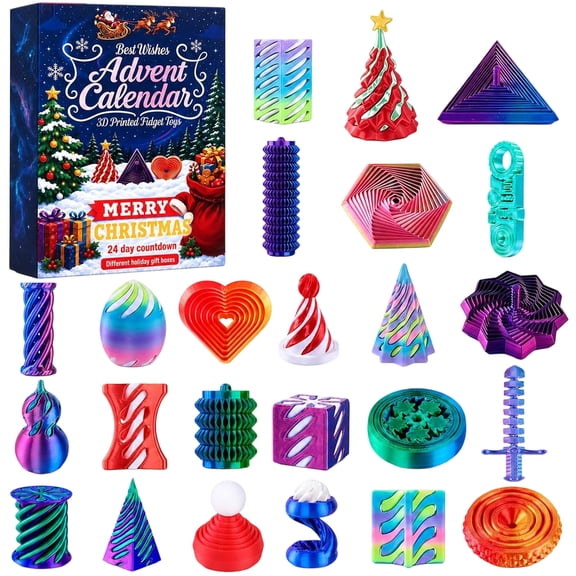 2026 Advent Calendar with Small 3D Printed Fidget Toys for Kids Fidget Advent Calendar 2026 Advent Calendar 3D Printed Fidget Toys 24Day Countdown Christmas Surprise Gifts Spiral Sensory Toys