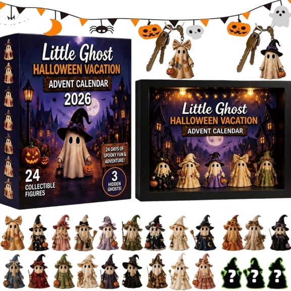 2026 Advent Calendar Vintage Patchwork Ghost Halloween Countdown Decor 24 PCS Spooky Cute Hanging Ghost Ornaments with Light Frame Halloween 2026 Advent Calendar for Kids Party Supplies
