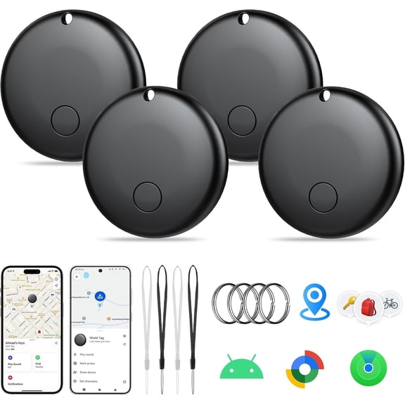 2026 Air Tags-4 Pack Item Locator for Android & iOS ,Key Finders, Tags Work with Find My & 's Find Hub (Black & White, for Android & iOS (2, Black)