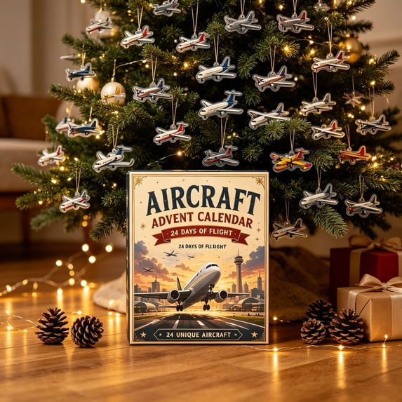 2026 Aircraft Christmas Advent Countdown Calendar,24‑Day Surprise Gift Set, Acrylic Airplane Hanging Ornaments for Xmas Tree Home Holiday Decor
