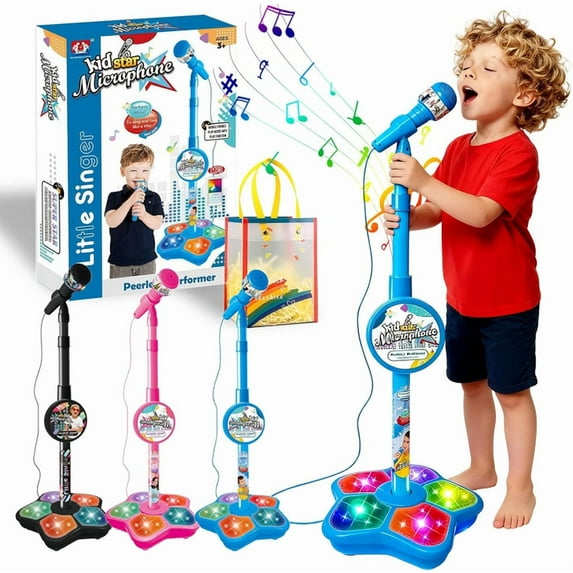 2026 All-in-One Star Karaoke Microphone – Adjustable Height Stand, Bluetooth, LED Lights & Echo, Portable Singing Device for Holiday Gifting Blue