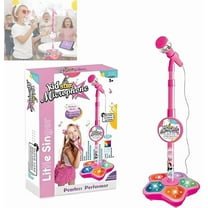 2026 All-in-One Star Karaoke Microphone – Adjustable Height Stand, Bluetooth, LED Lights & Echo, Portable Singing Device for Holiday Gifting Pink