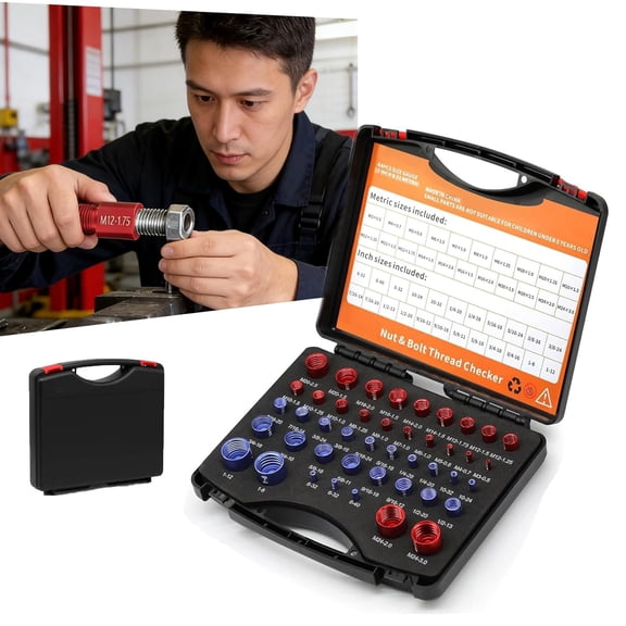 2026 Alloy Nut and Bolt Thread Inspector Charge, Metric SAE Thread Gauge Set in Organizer Box, Easy Read Size Checker for Garage Automotive Repair DIY Bolt Identificatio, Tight Spaces (44Pcs)