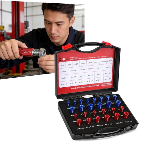 2026 Alloy Nut and Bolt Thread Inspector Charge, Metric SAE Thread Gauge Set in Organizer Box, Easy Read Size Checker for Garage Automotive Repair DIY Bolt Identificatio, Tight Spaces (26Pcs)