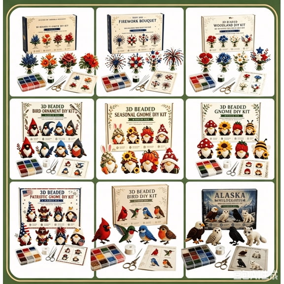 2026 America Beaded Bouquet DIY Kit, 4 Pack Beaded Bouquet Plant Making Kit, Red White Blue Patriotic Craft Collection for 4th of July, Fun Beading Project Supplies for Beginners (Bouquet-A)