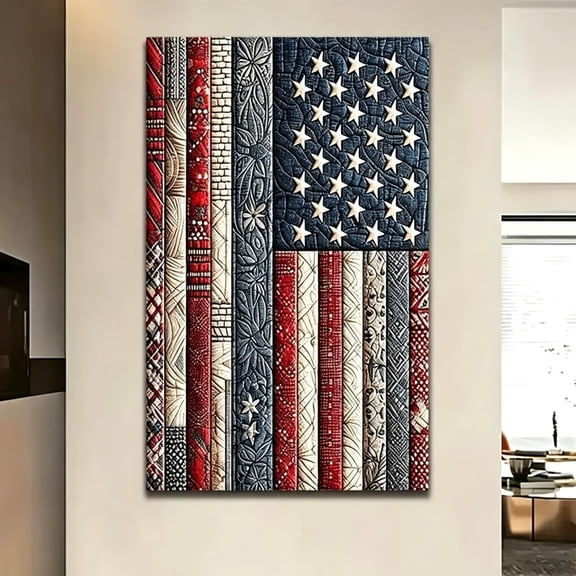 2026 American Flag DIY 5D Diamond Painting Kit Full Drill Patriotic Quilt Pattern Rhinestone Cross Stitch Kit for Beginner Crafters Home Decor 1PC