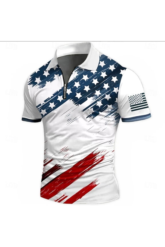 2026 American Independence Day Zipper Polo Shirt Men's Outdoor Sports Short Sleeve Top 250th Anniversary of the United States Polo Shirt