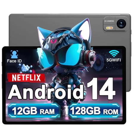 Android 14 Tablet, 10 Inch HD IPS Display, 12GB RAM, 128GB ROM, 1TB Expand, Octa-Core, 8000mAh Battery, 5G WiFi