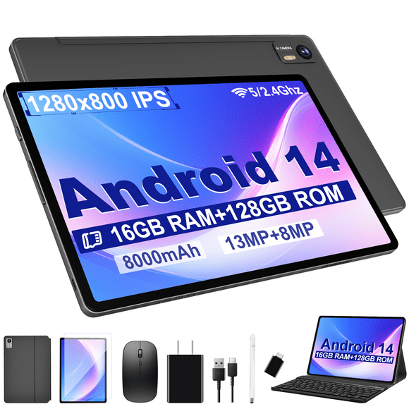 Tablet,10 inch HD Tablet Bundle, 128GB, Android 14, 5G, Wi-Fi