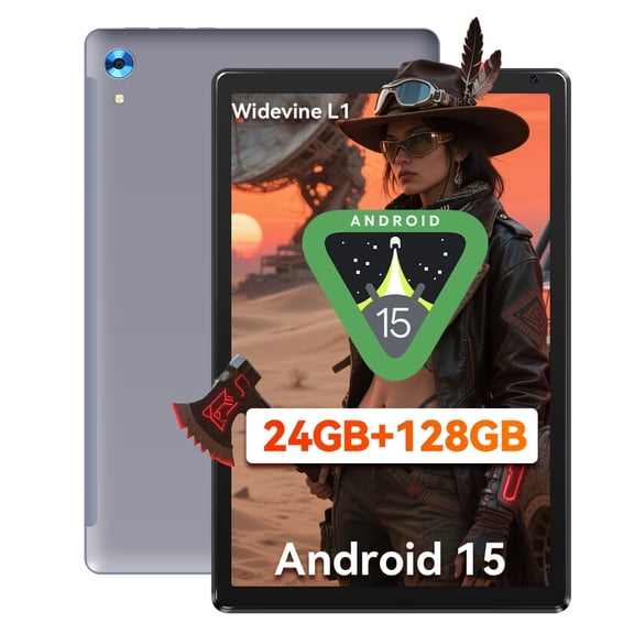 2026 Android 15 Tablet 10.1 Inch, Octa-Core, 128GB ROM, Widevine L1, WiFi 6, Bluetooth 5.3 for Student and Worker,Gray