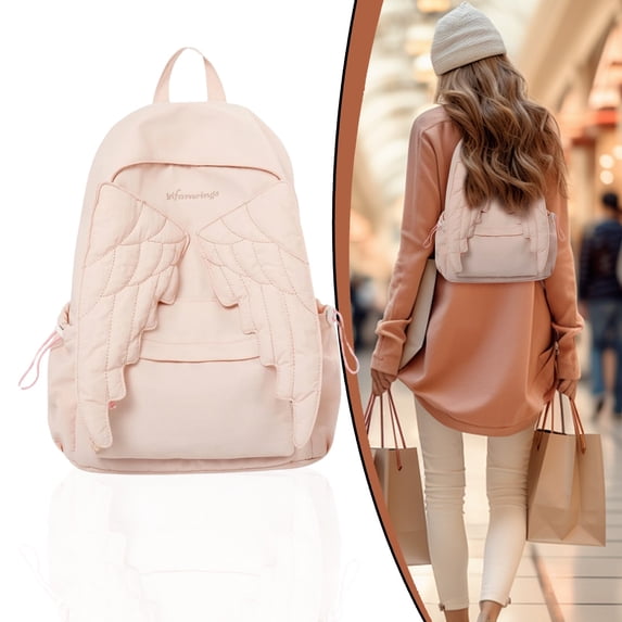 2026 Angel Wing Backpack , Cute Kawaii Travel Daypack with Fairy Wing Design, Large Capacity Nylon Bag with Zipper, Aesthetic Novelty Backpack for School, Travel, Daily Use