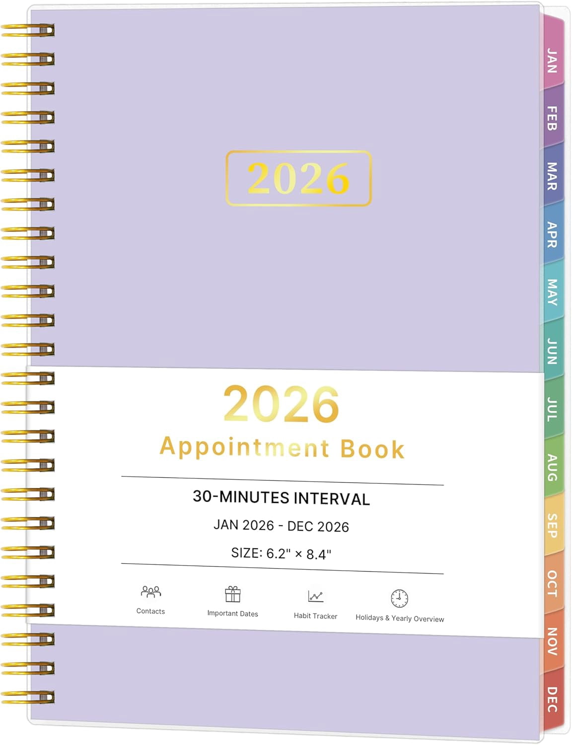 2026 Appointment Book, 30 Minutes-Hourly, Weekly ＆ Monthly Calendar Planner 2026, Jan 2026 - Dec 2026, 6.2'' x 8.4'', 2026 Daily Planner with Tabs ＆Pocket, Flexible Cover, Great for Office, Home, Sch