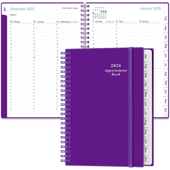 2026 Appointment Book & Planner - 2026 Daily Hourly Planner from January 2026 - December 2026, Weekly Appointment Book with 30-Minute Interval, Medium 6.4" .5", Purple-C