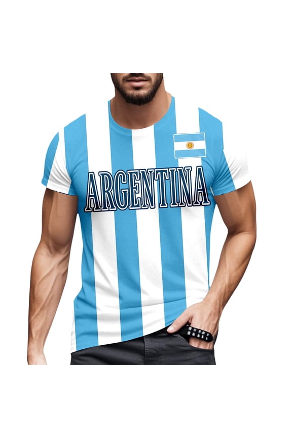 2026 Argentina Soccer Mens T Shirts Short Sleeve Casual Crewneck Pullover Summer Tops Soccer Shirt for Men Outdoor Activities Daily Wear