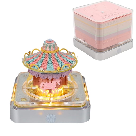 2026 Art Carousel Calendar Notepad, Romantic Paper Carved Carousel Calendar with LED Base, 2026 Tear-off Desk Calendar Notepad for Home Office Desktop Decoration Daily Note Taking & Gifting