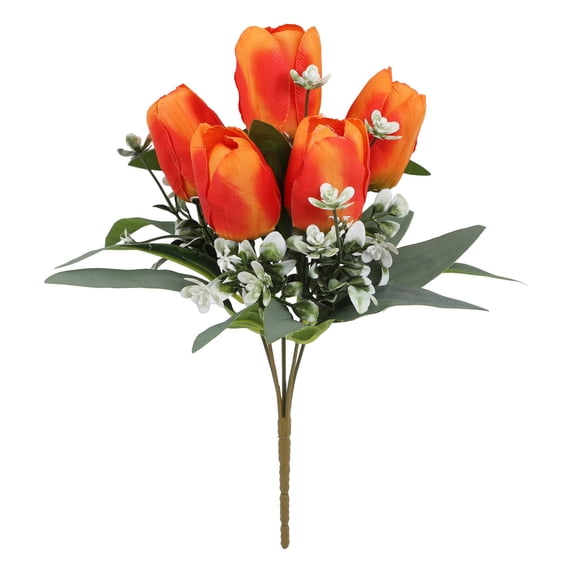 2026 Artificial Tulip Bouquet – Realistic Silk Flower Arrangement for Wedding, Home Decor & Spring Vase Filler, Single Stem - Orange, 30*20