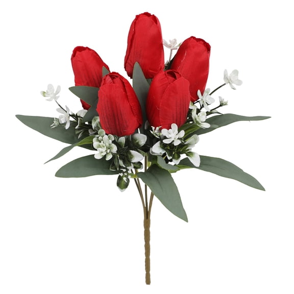 2026 Artificial Tulip Bouquet – Realistic Silk Flower Arrangement for Wedding, Home Decor & Spring Vase Filler, Single Stem - Red, 30*20