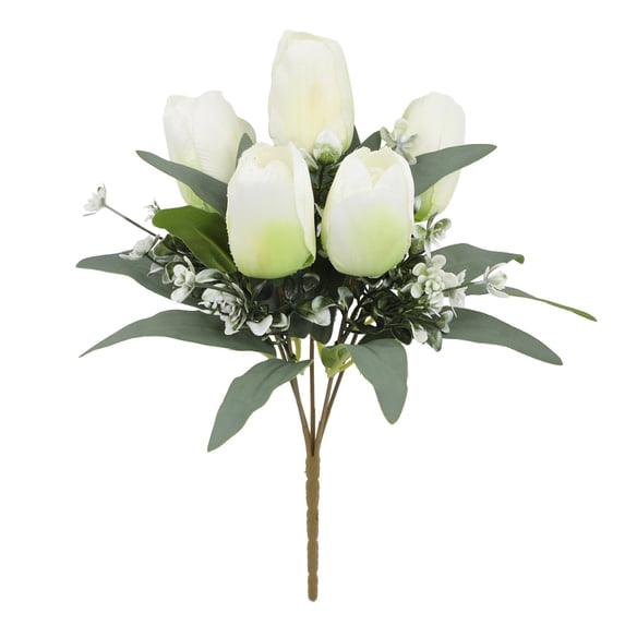 2026 Artificial Tulip Bouquet – Realistic Silk Flower Arrangement for Wedding, Home Decor & Spring Vase Filler, Single Stem - White, 30*20
