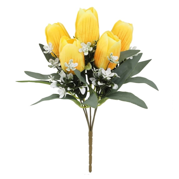 2026 Artificial Tulip Bouquet – Realistic Silk Flower Arrangement for Wedding, Home Decor & Spring Vase Filler, Single Stem - Yellow, 30*20