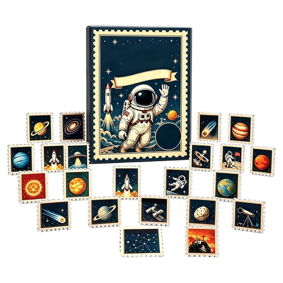 2026 Astronaut Stamp Advent Calendar, 24 Days of Galaxy Acrylic Ornaments with Rocket Launch Designs, Countdown Hanging Decor for Space Adventure Fans