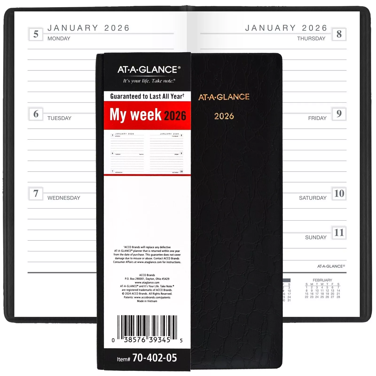 2026 At-A-Glance 70-402 Weekly Planner, 3-1/4 X 5-3/4", Faux Crocodile Cover