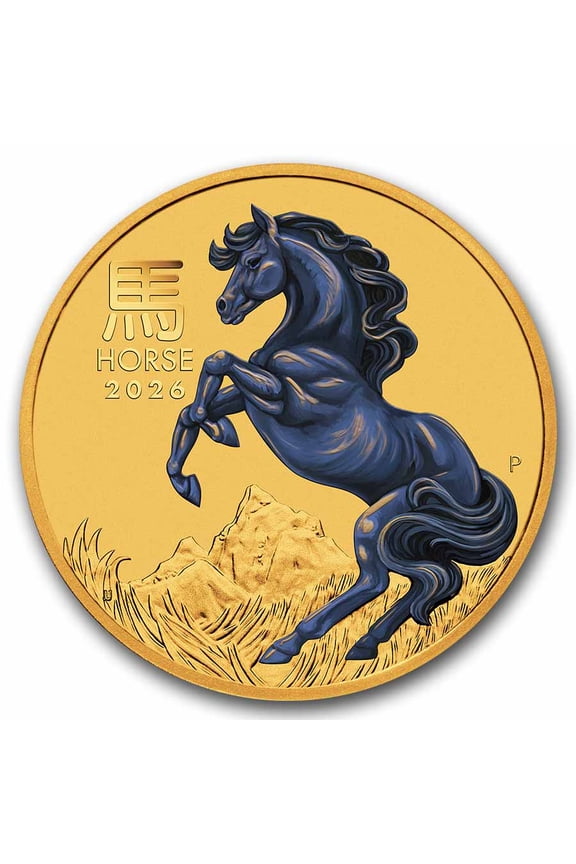 2026 Australia 1/10 oz Colorized Gold Lunar Horse BU