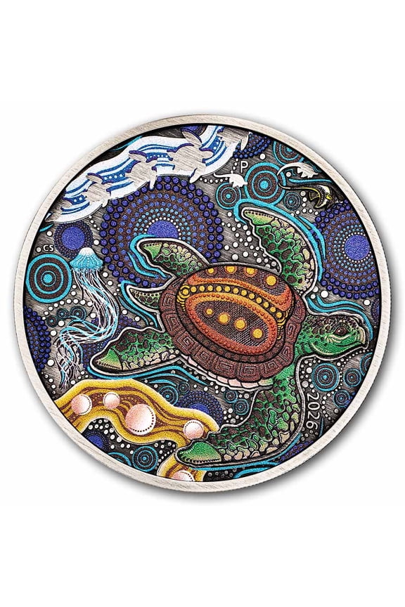 2026 Australia 2 oz Silver Colorized Turtle Utingat (Antiqued)