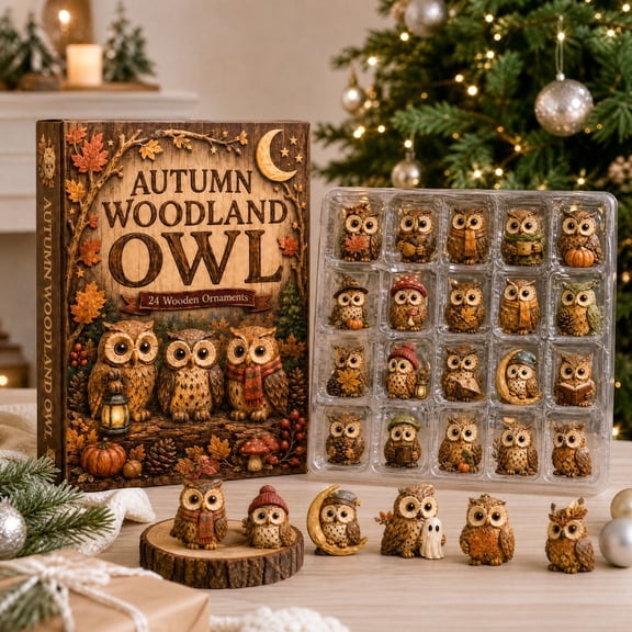 2026 Autumn Woodland Owl Advent Calendar, 24 Days Xmas Countdown Calendar Vintage Forest Owl 2D Acrylic Ornaments, Collectible Surprise Gift Box Stocking Stuffer for Owl Lovers