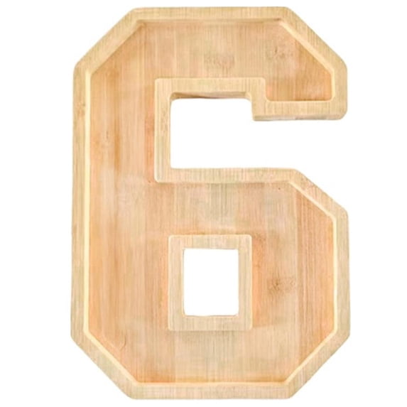 2026 Bamboo Serving Tray Number Shaped Wooden Platter - Numbers Charcuterie Board Box for Graduation Party Centerpiece Snack Fruit Dessert Charcuterie Board - Number Shape 6