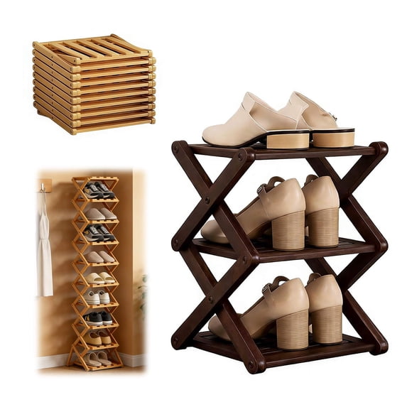 2026 Bamboo Shoe Rack, Slim Narrow Corner Shelf for No Setup, Versatile Space Saving and Sturdy Collapsible Bamboo Shoe Rack Organizer for Closet, Entryway, Over Door, Dorm or Bedroom Use