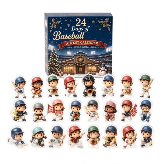 2026 Baseball Advent Calendar 24 Days - 24Pcs Q 2D Acrylic Player Figures Countdown Box, Christmas Tree Ornament & Stocking Stuffer Gift for Kids Sports Fans