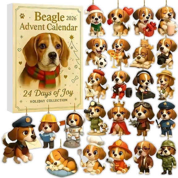 2026 Beagle Advent Calendar, 24 Days Christmas Collectible Surprises with Festive 2D Acrylic Figures - For Lovers Family Christmas Decor Holiday Advent Gift