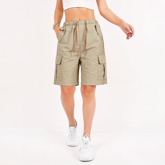 2026 Bermuda Shorts for Women Summer Cargo Shorts with Pockets Outdoor Quick Dry Hiking Shorts Drawstring Golf Shorts